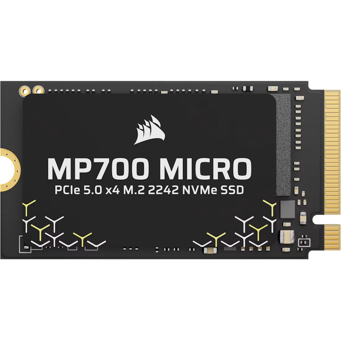 A large main feature product image of Corsair MP700 MICRO PCIe Gen5 NVMe M.2 2242 SSD - 2TB