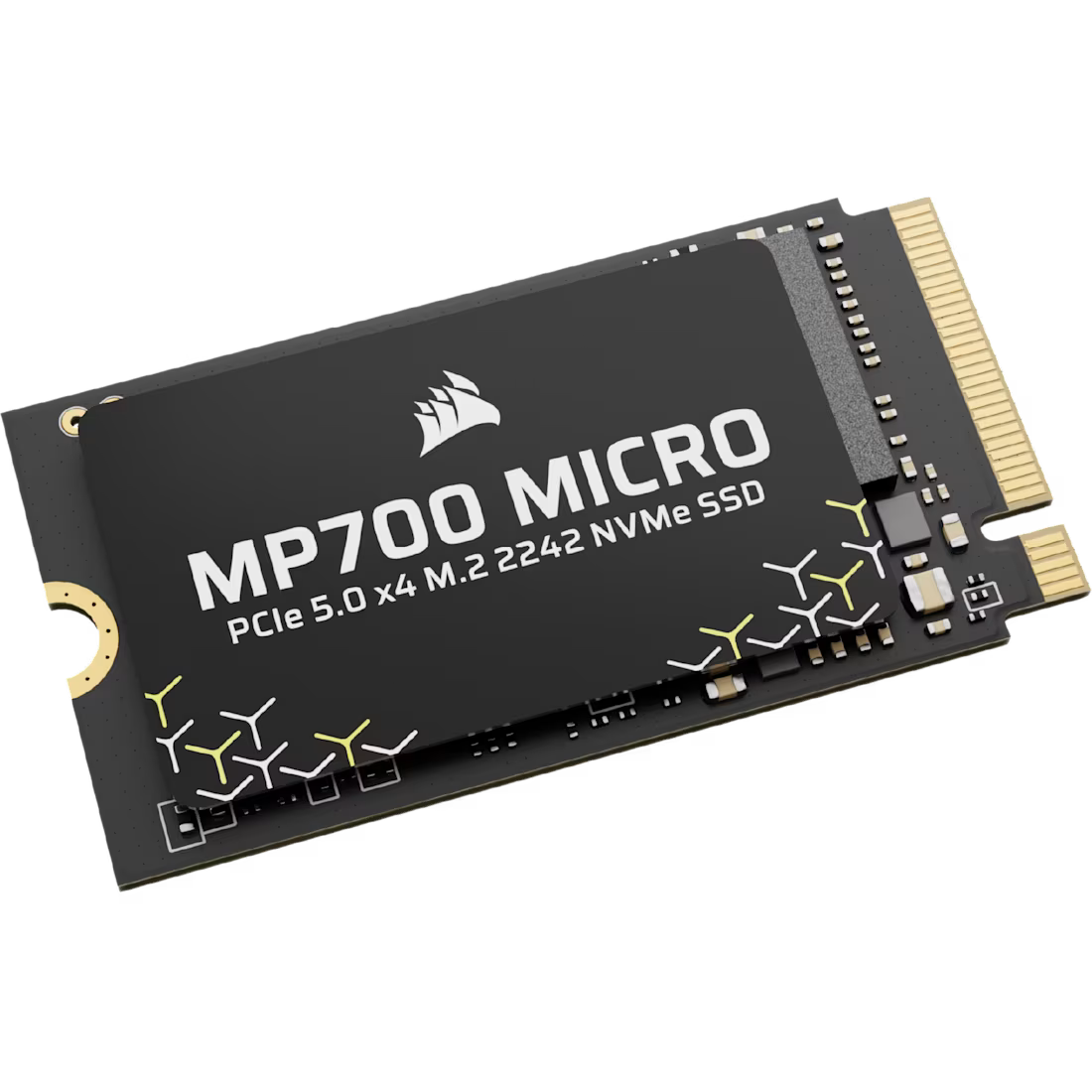 A large main feature product image of Corsair MP700 MICRO PCIe Gen5 NVMe M.2 2242 SSD - 2TB
