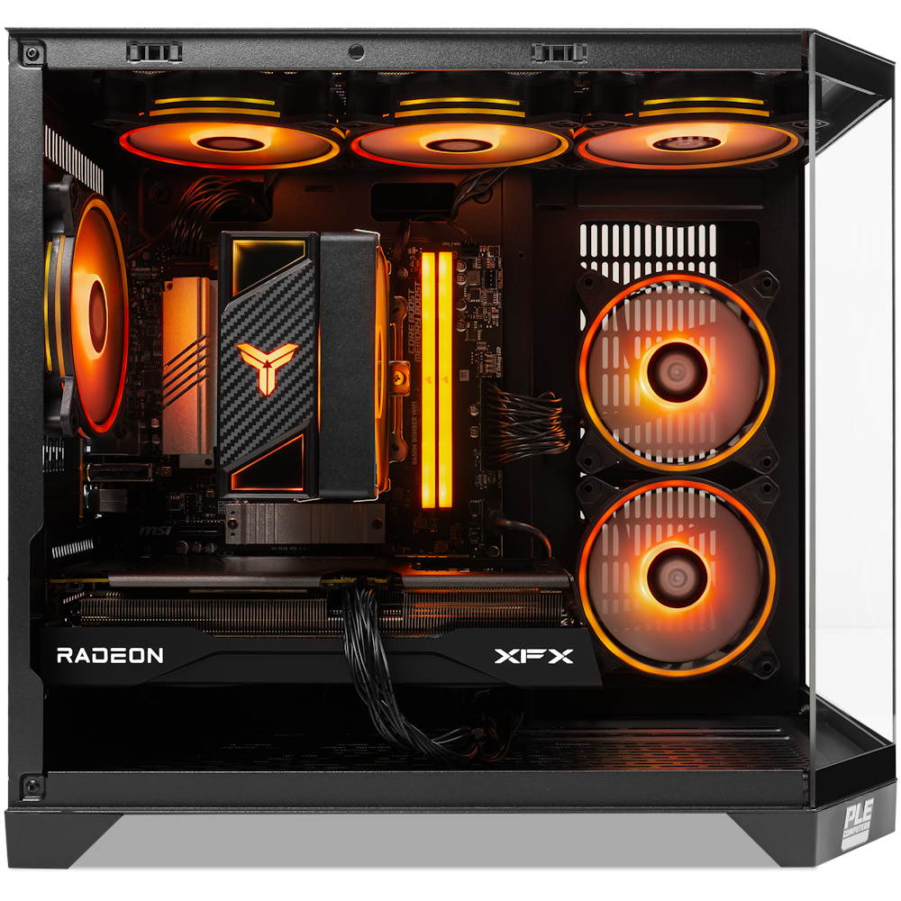 A large main feature product image of PLE Ember RX 9060 XT Prebuilt Ready To Go Gaming PC