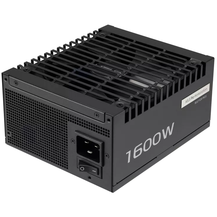 A large main feature product image of ASUS Pro WS 1600W Platinum PCIe 5.0 ATX  Modular PSU
