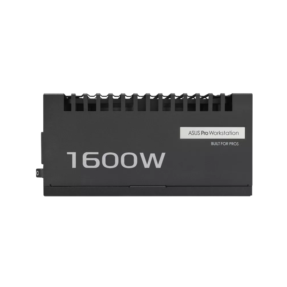 A large main feature product image of ASUS Pro WS 1600W Platinum PCIe 5.0 ATX Modular PSU