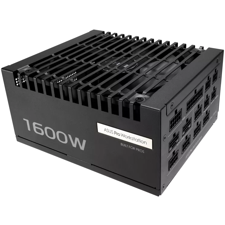 A large main feature product image of ASUS Pro WS 1600W Platinum PCIe 5.0 ATX  Modular PSU