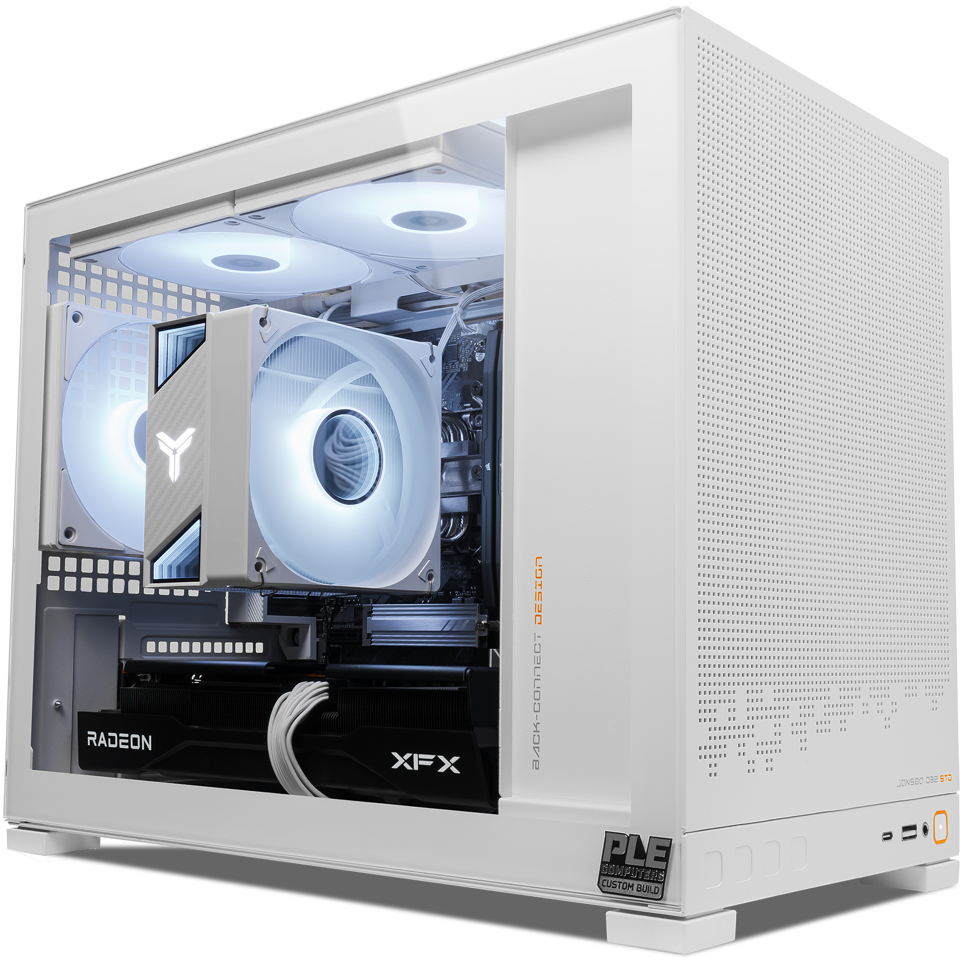A large main feature product image of PLE Ace RX 9060 XT Prebuilt Ready To Go Gaming PC