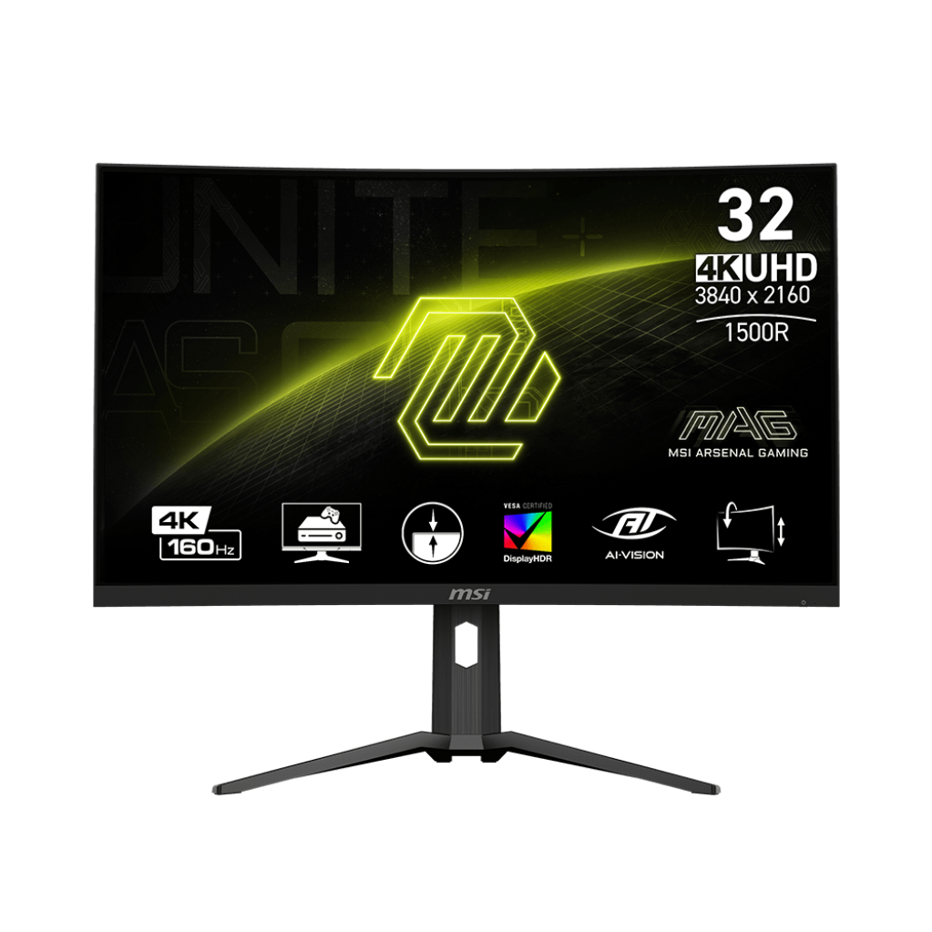 A large main feature product image of EX-DEMO MSI MAG 321CUP 32" Curved 4K 160Hz VA Monitor