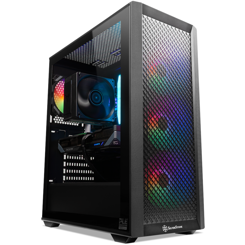 A large main feature product image of PLE Rapid RX 9070 Prebuilt Ready To Go Gaming PC