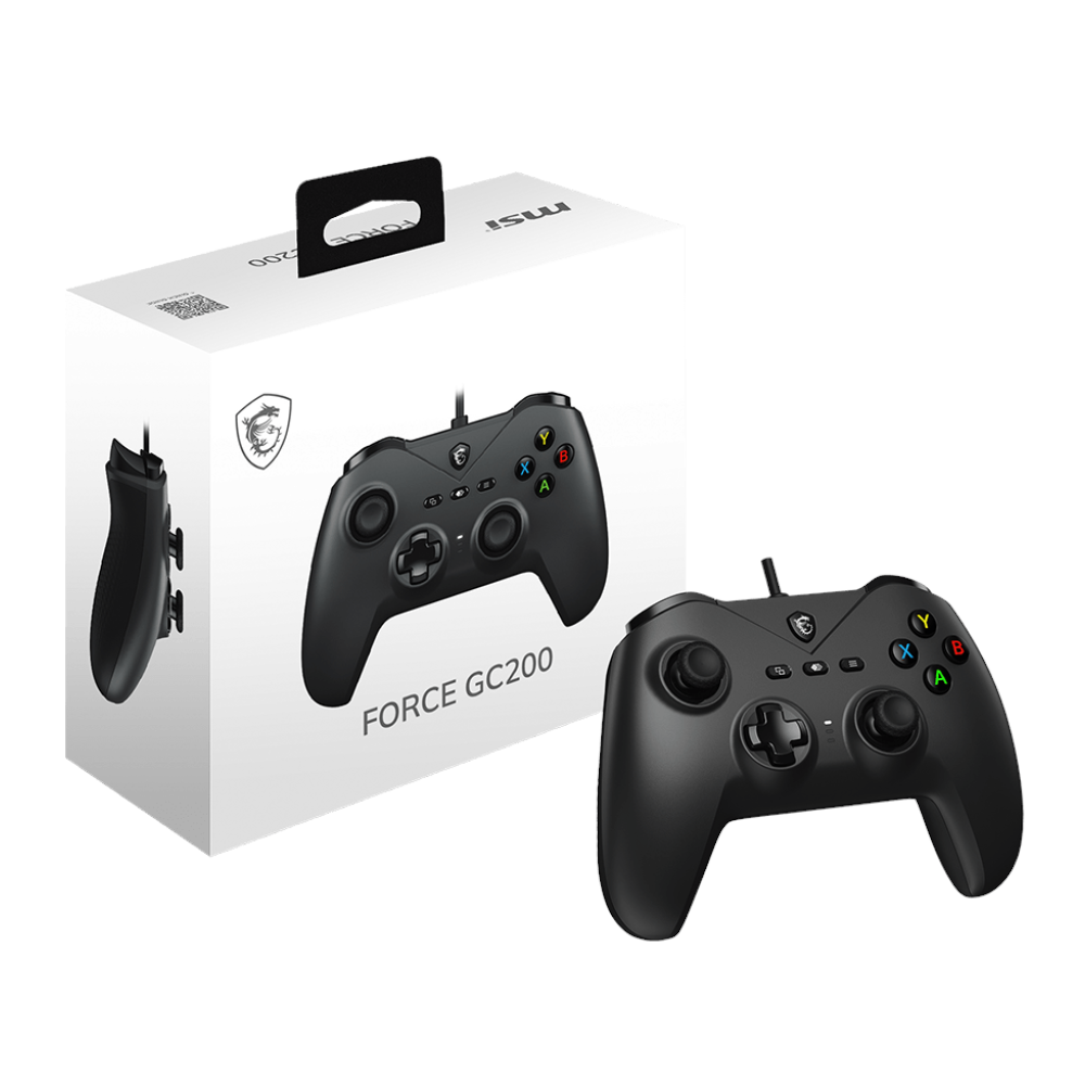 A large main feature product image of MSI Force GC200 Wired Controller - Black