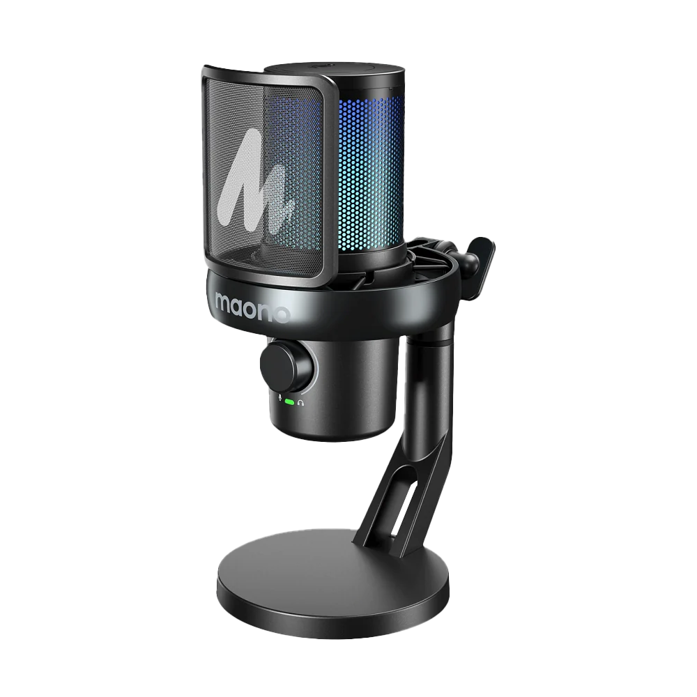 A large main feature product image of MAONO DM40 Pro USB/Wireless Gaming Desktop Microphone (Black)