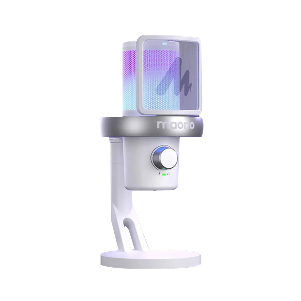 A large main feature product image of MAONO DM40 Pro USB/Wireless Gaming Desktop Microphone (White)