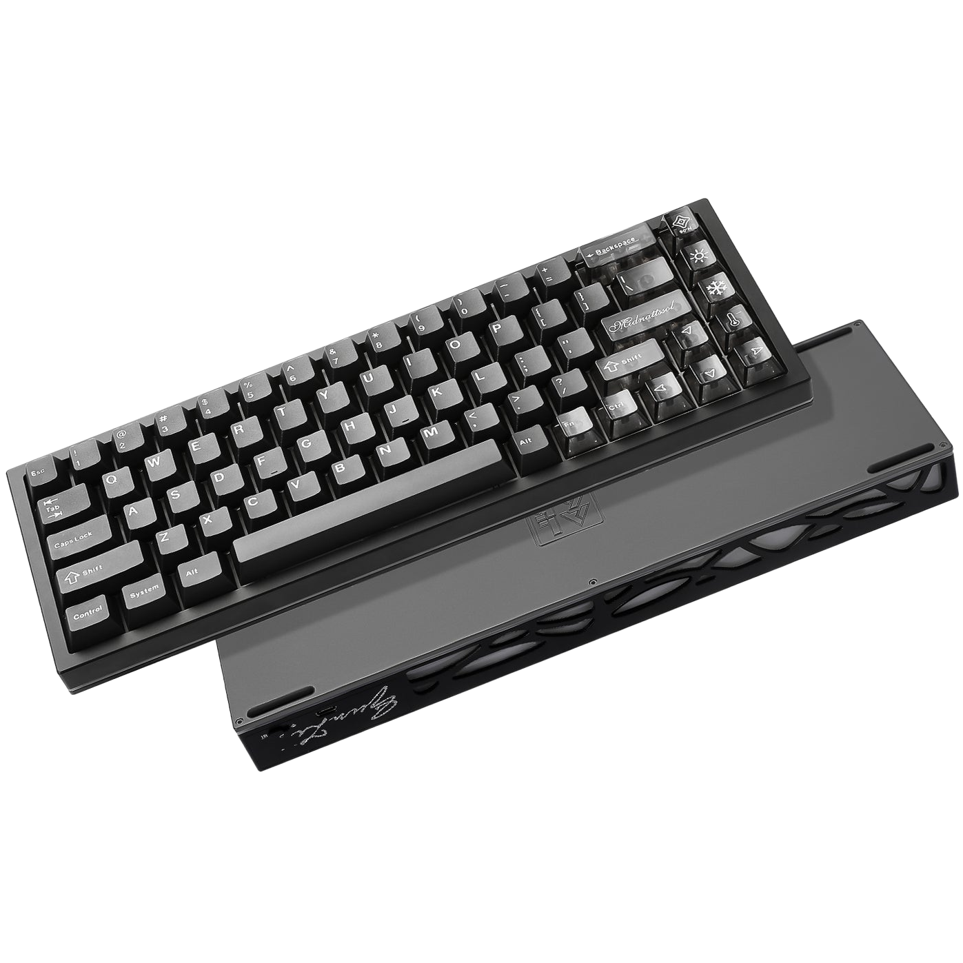 A large main feature product image of YUNZII AL65 QMK/VIA Tri-Mode Hot-Swap Hollow Pattern Aluminium Mechanical Keyboard - Black (Milk V2 Switch)