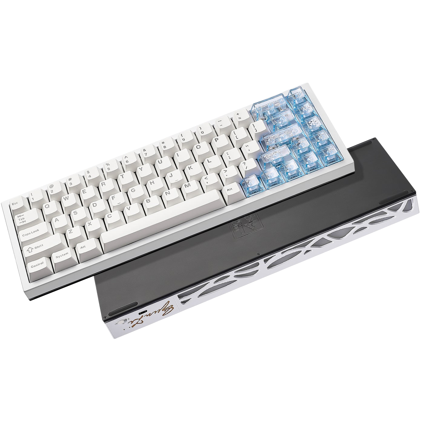 A large main feature product image of YUNZII AL65 QMK/VIA Tri-Mode Hot-Swap Hollow Pattern Aluminium Mechanical Keyboard - Silver (Milk V2 Switch)