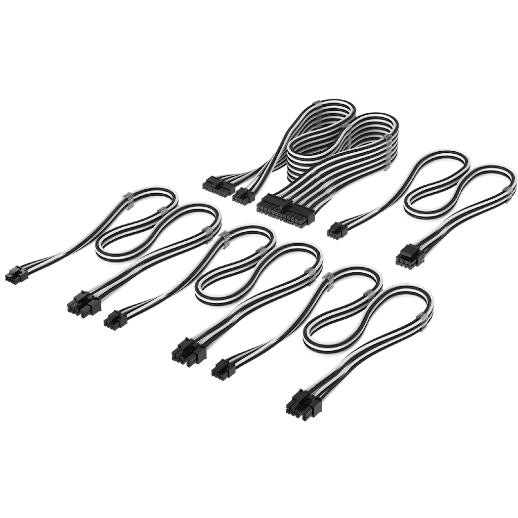 A large main feature product image of Corsair Elite Premium Individually Sleeved Type-4 PSU Cables Starter Kit (Black/White)
