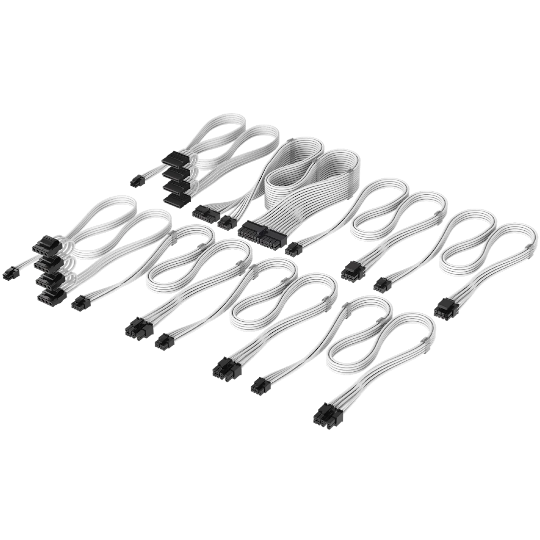 A large main feature product image of Corsair Elite Premium Individually Sleeved Type-4 PSU Cables Pro Kit (White)
