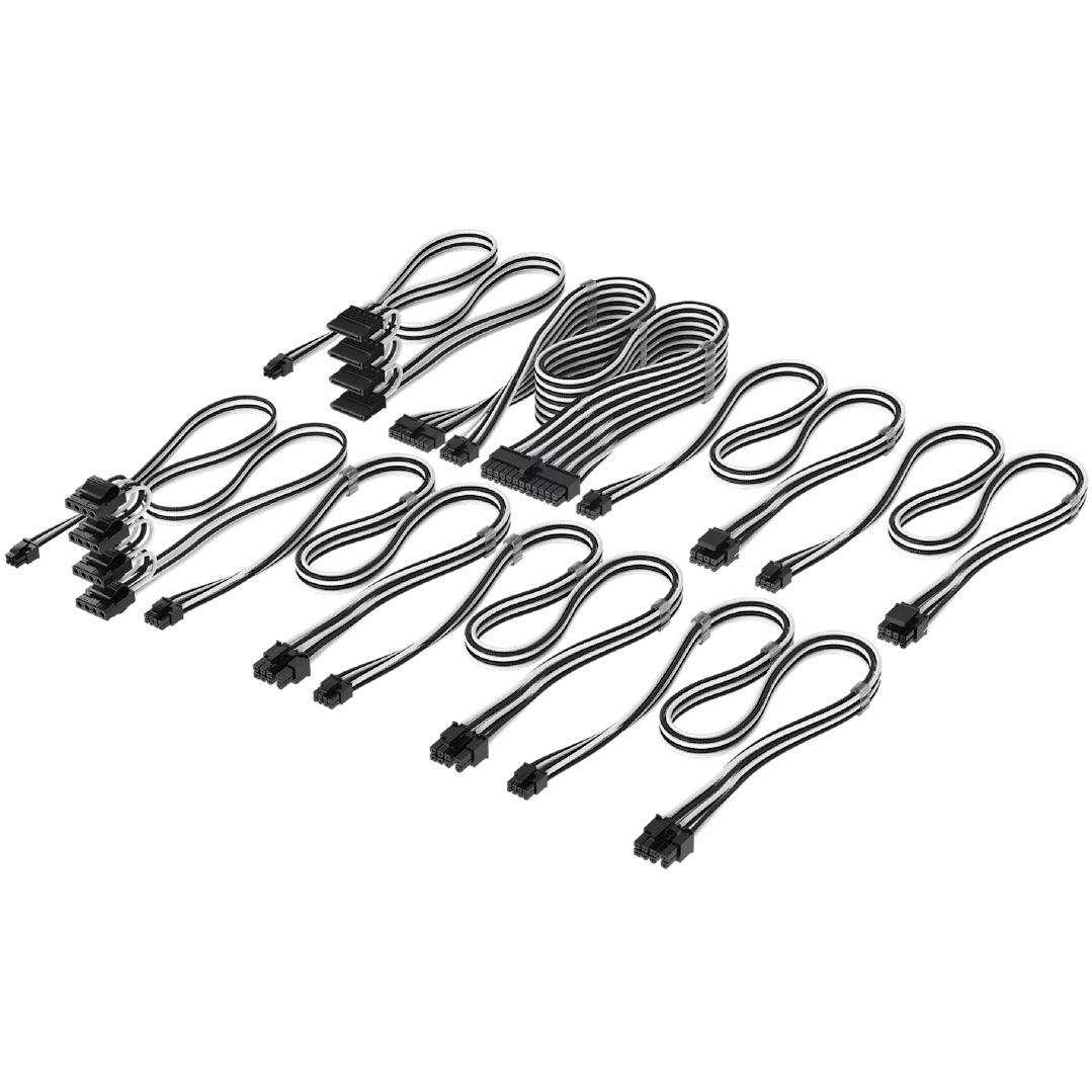 A large main feature product image of Corsair Elite Premium Individually Sleeved Type-4 PSU Cables Pro Kit (Black/White)