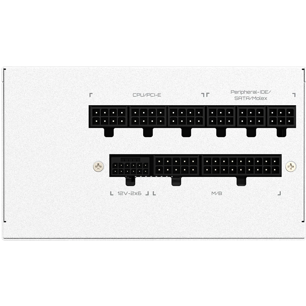 A large main feature product image of Gigabyte UD1000GM PG5 ICE 1000W Gold PCIe 5.1 ATX 3.1 Modular PSU - White