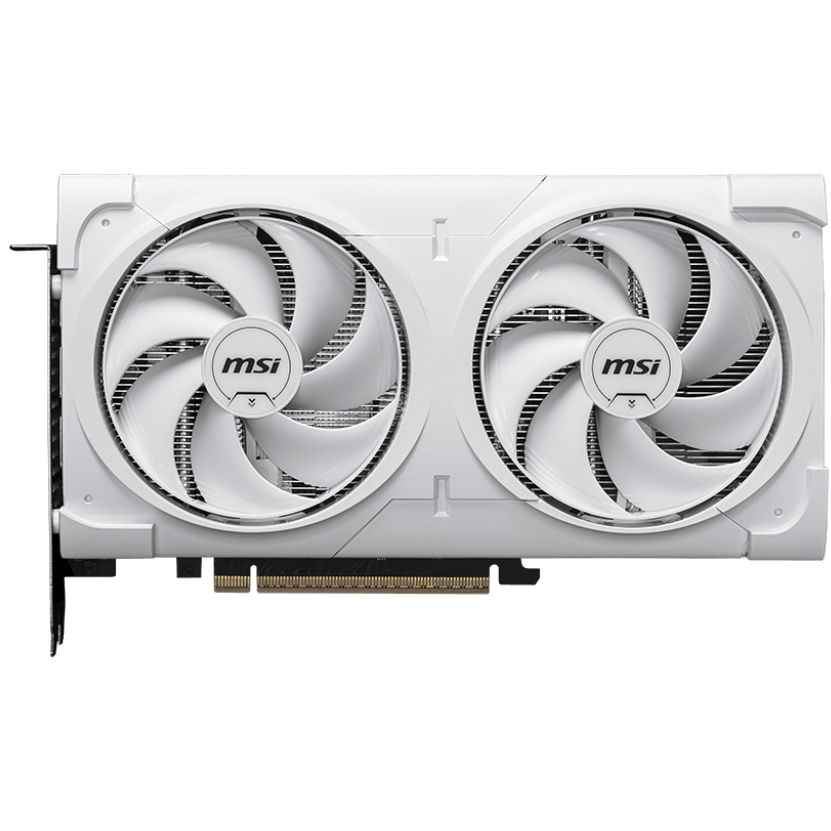 A large main feature product image of MSI GeForce RTX 5060 Ti Ventus 2X OC White Plus 16GB GDDR7