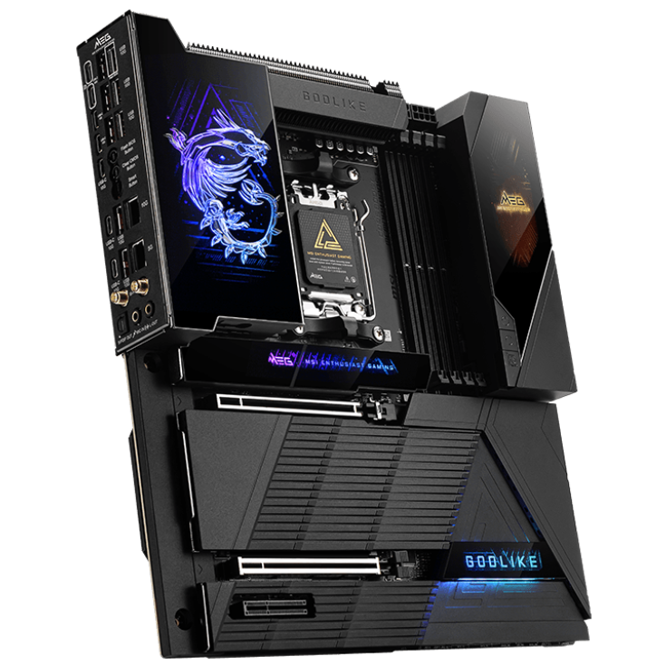 A large main feature product image of MSI MEG X870E GODLIKE AM5 eATX Desktop Motherboard