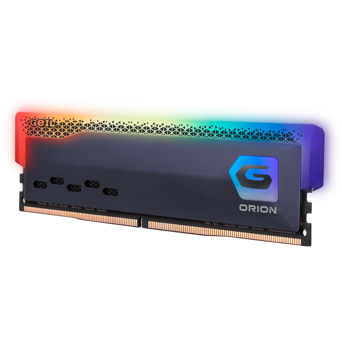 A large main feature product image of GeIL Orion RGB 8GB Single (1x8GB) DDR4-3000 C16 (Titanium Grey)