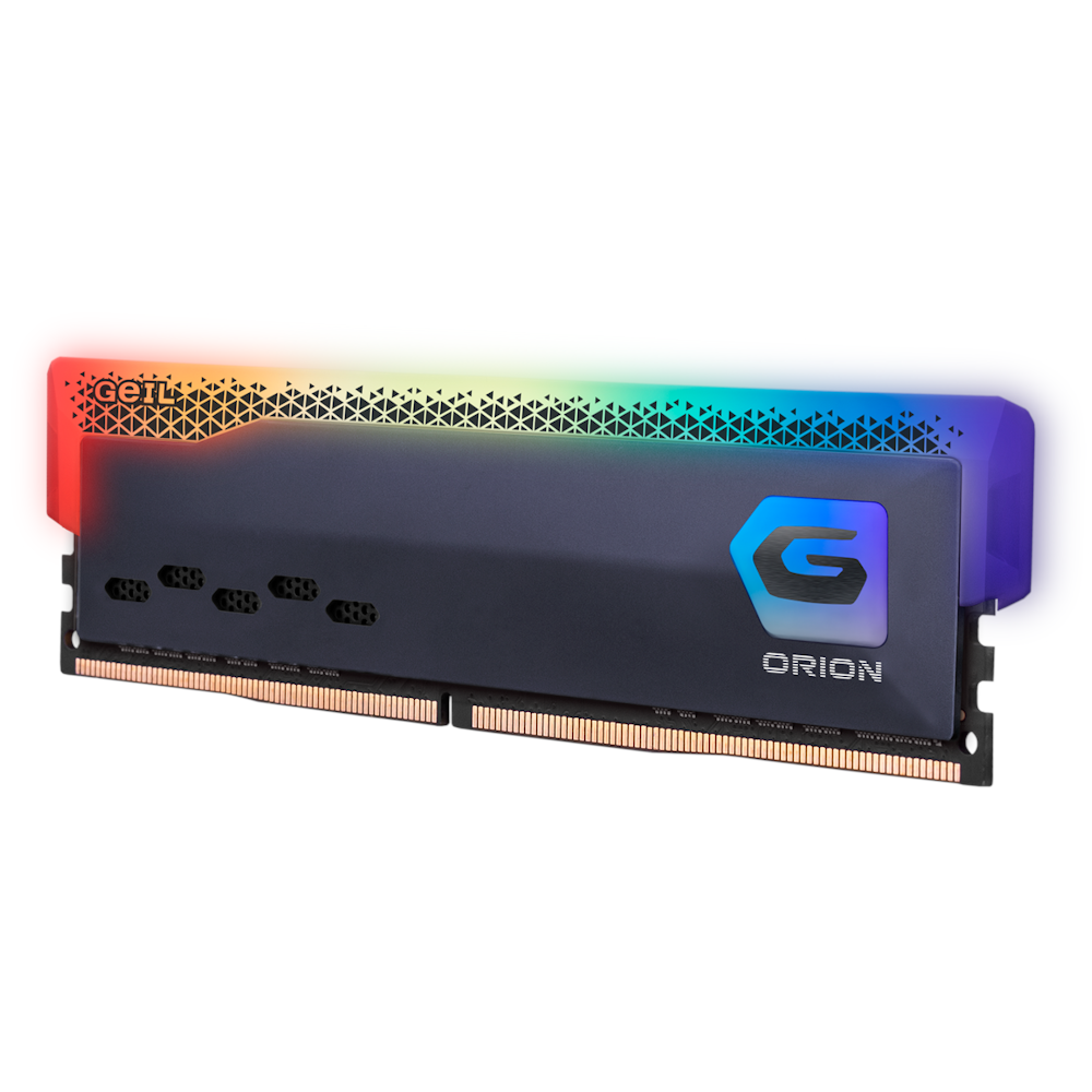 A large main feature product image of GeIL Orion RGB 8GB Single (1x8GB) DDR4-3000 C16 (Titanium Grey)