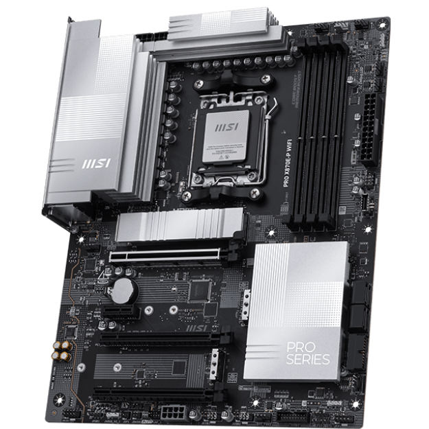 A large main feature product image of MSI PRO X870E-P WiFi AM5 ATX Desktop Motherboard