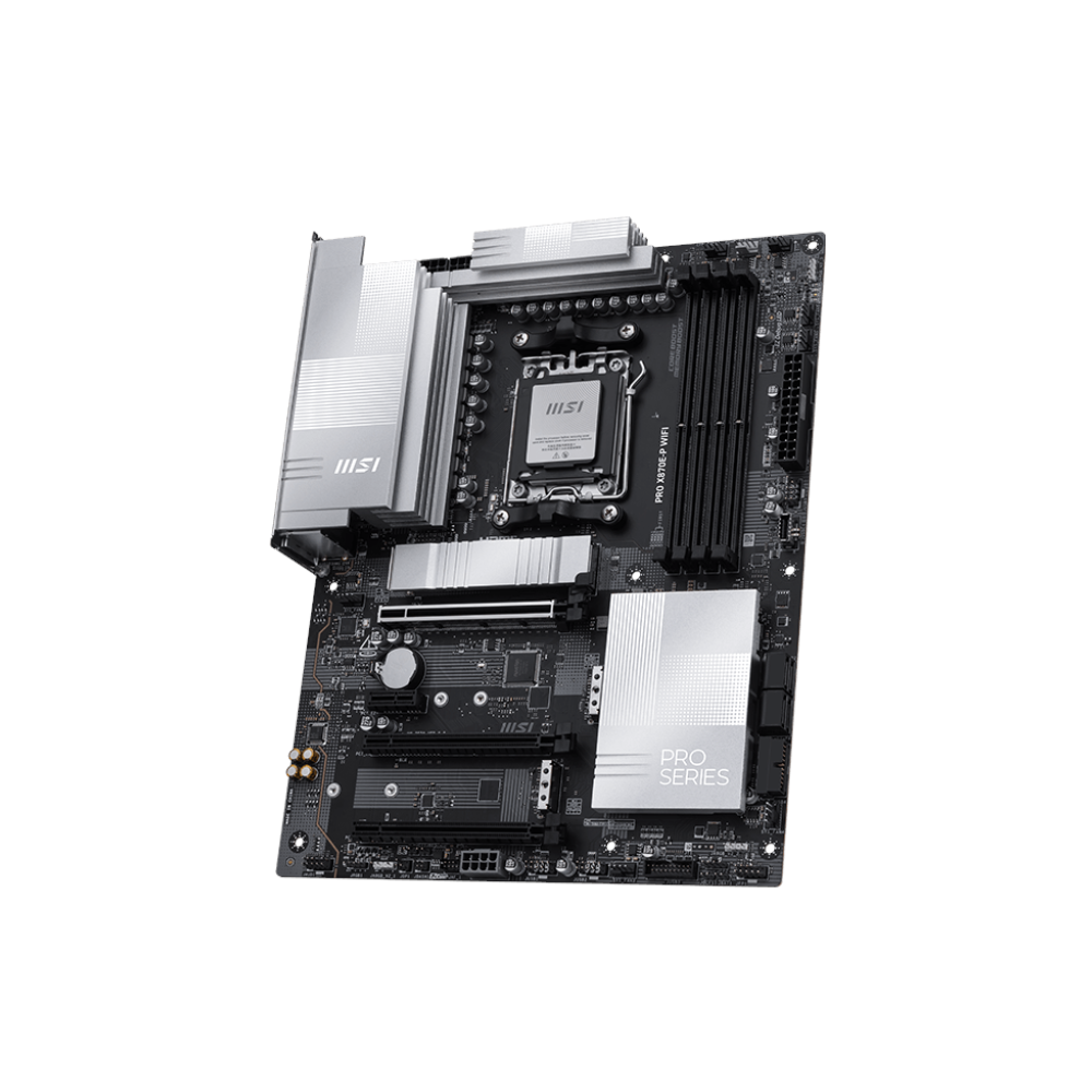 A large main feature product image of MSI PRO X870E-P WiFi AM5 ATX Desktop Motherboard