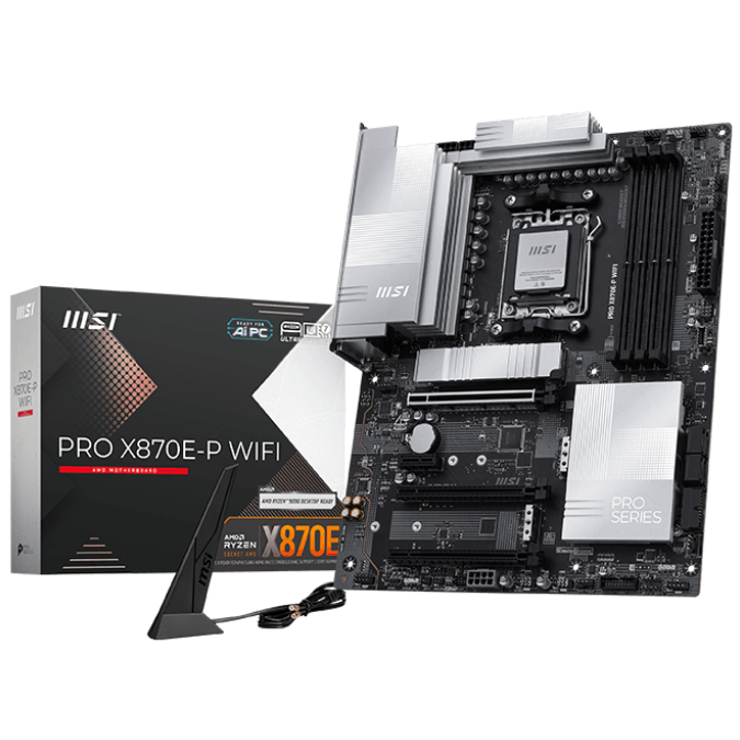 A large main feature product image of MSI PRO X870E-P WiFi AM5 ATX Desktop Motherboard