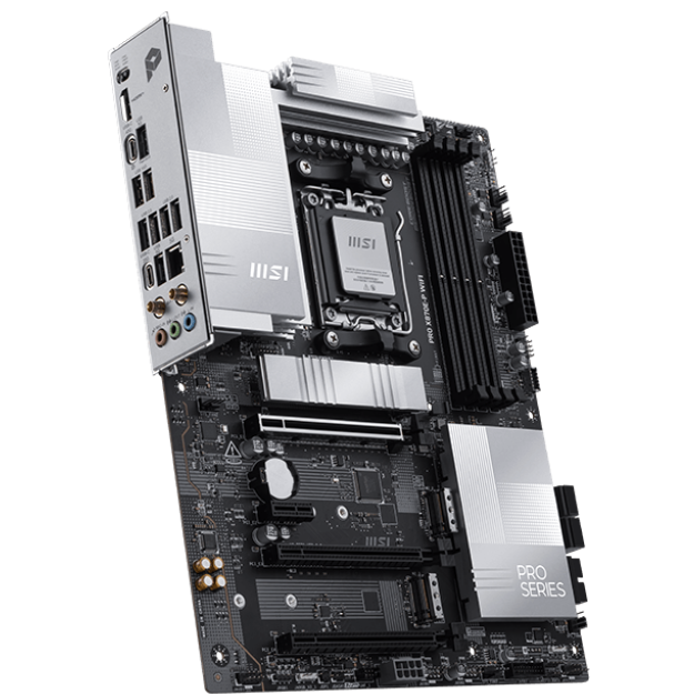 A large main feature product image of MSI PRO X870E-P WiFi AM5 ATX Desktop Motherboard