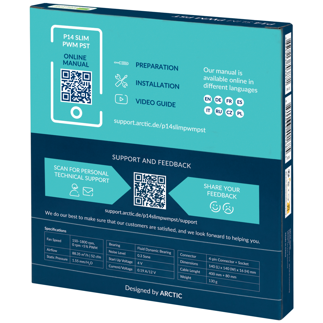 A large main feature product image of EX-DEMO ARCTIC P14 Slim PWM PST 140mm Performance Fan (Black)