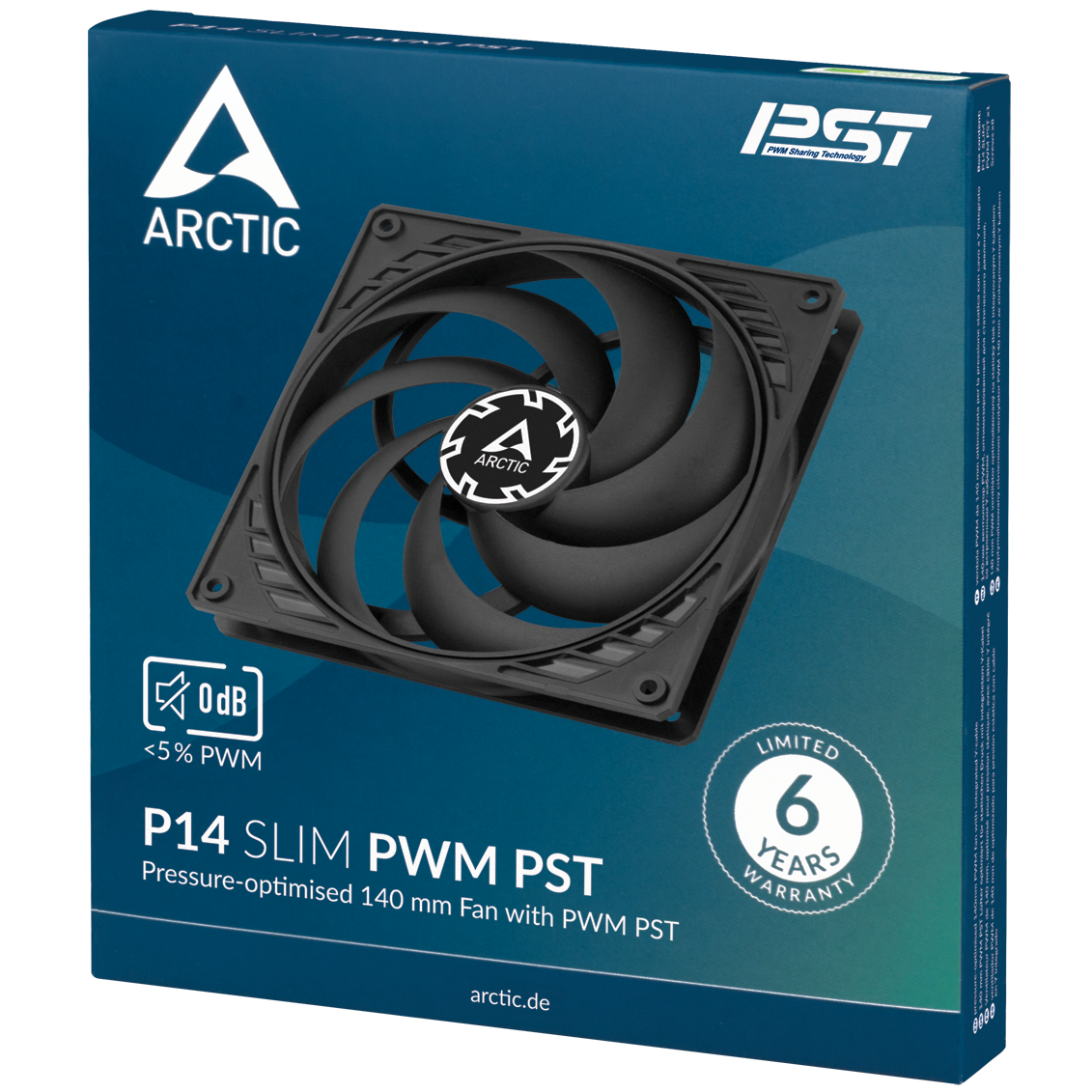 A large main feature product image of EX-DEMO ARCTIC P14 Slim PWM PST 140mm Performance Fan (Black)