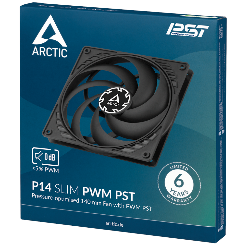 A large main feature product image of EX-DEMO ARCTIC P14 Slim PWM PST 140mm Performance Fan (Black)