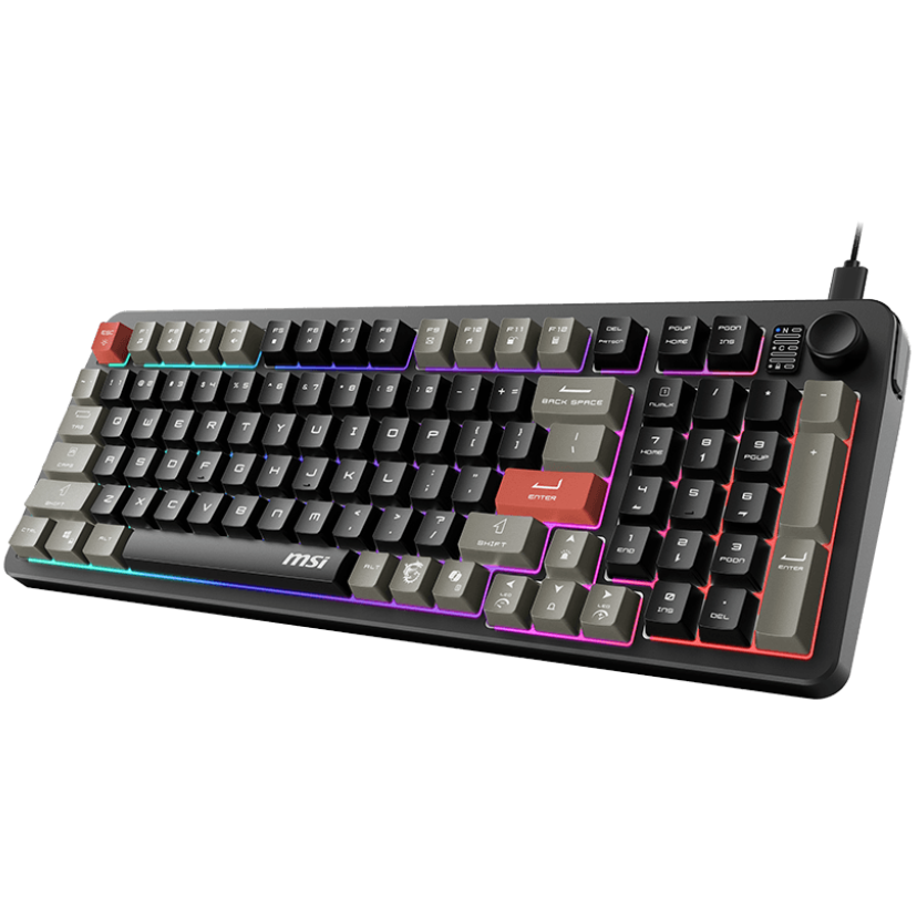 A large main feature product image of MSI Forge GK110 RGB Gaming Keyboard