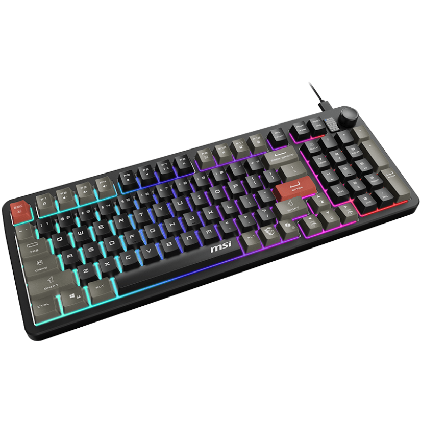 A large main feature product image of MSI Forge GK110 RGB Gaming Keyboard