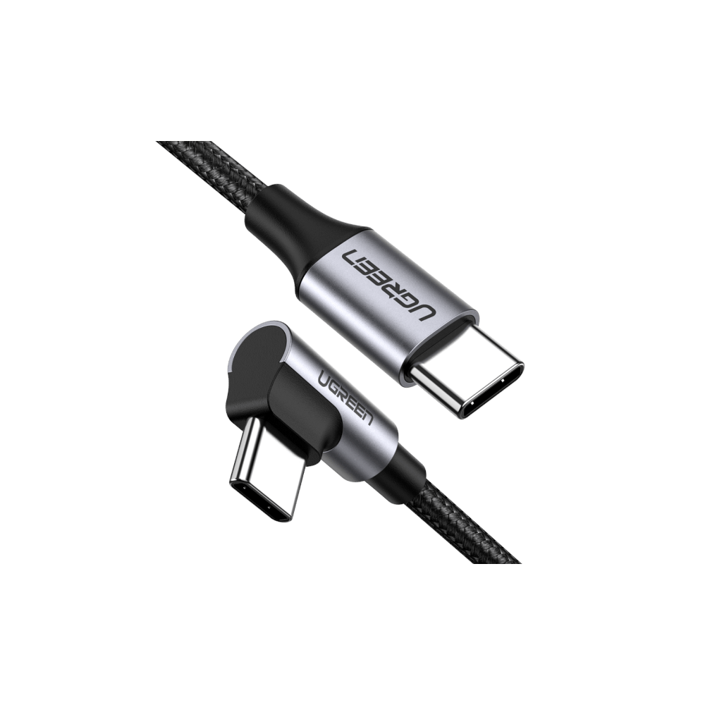A large main feature product image of EX-DEMO UGREEN USB 2.0 Type-C to Type-C 90 Degree 60W PD Braided Cable (2m)