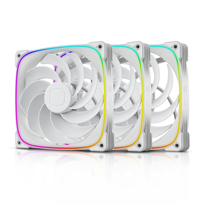 A large main feature product image of EX-DEMO Geometric Future Squama 2503R - 140mm ARGB Reverse Blade PWM Fan 3-Pack (White)