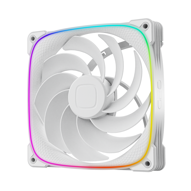 A large main feature product image of EX-DEMO Geometric Future Squama 2503R - 140mm ARGB Reverse Blade PWM Fan 3-Pack (White)