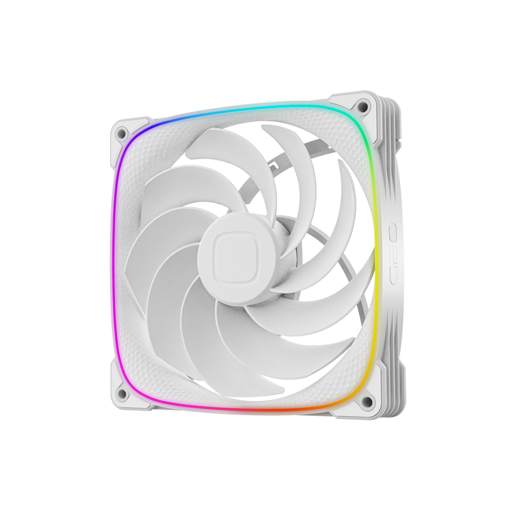 A large main feature product image of EX-DEMO Geometric Future Squama 2503R - 140mm ARGB Reverse Blade PWM Fan 3-Pack (White)