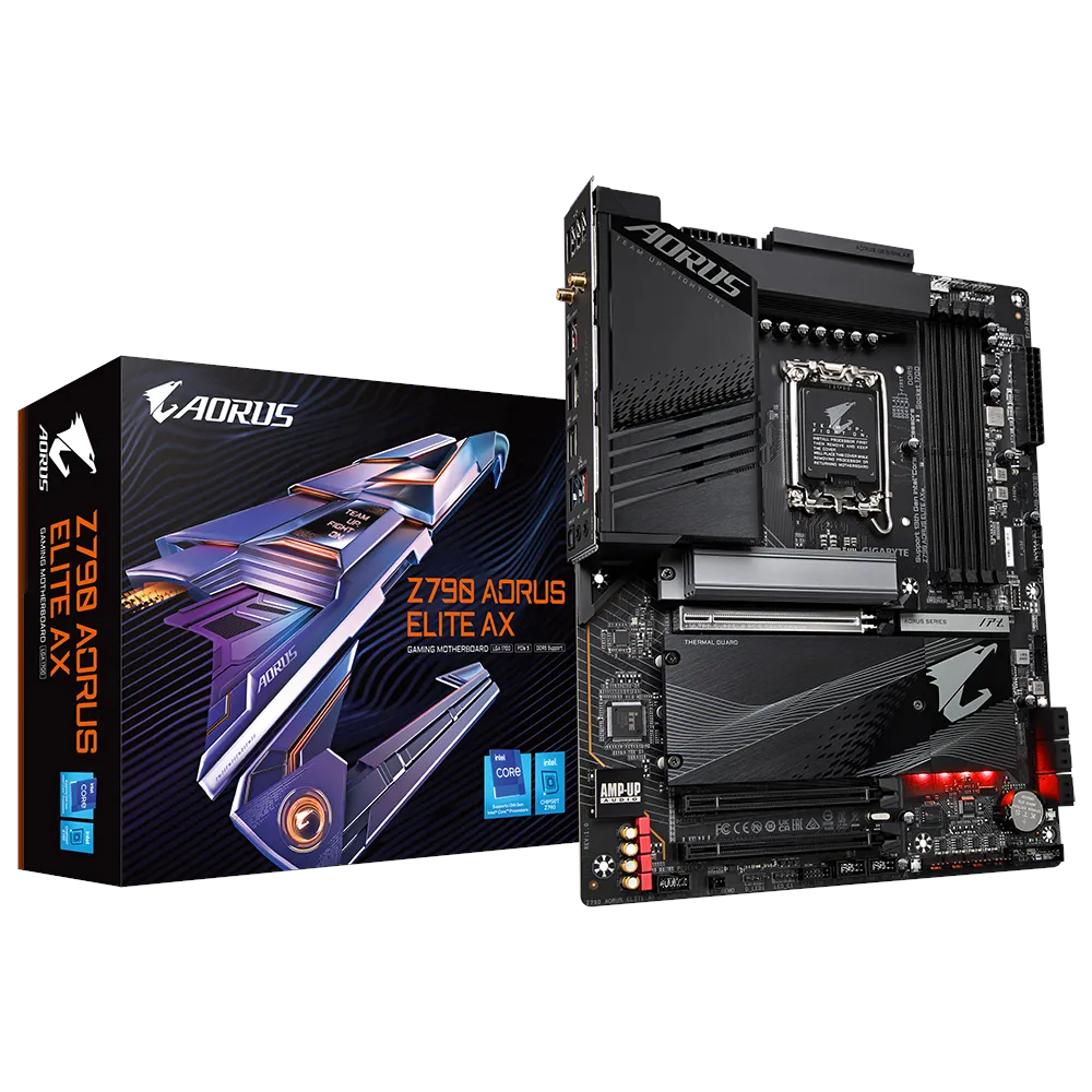 A large main feature product image of EX-DEMO Gigabyte Z790 Aorus Elite AX LGA1700 ATX Desktop Motherboard