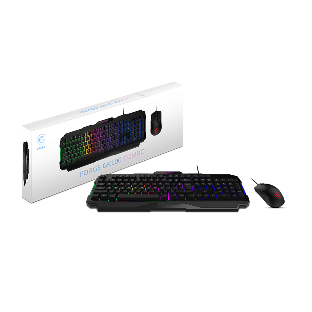 A large main feature product image of EX-DEMO MSI Forge GK100 Keyboard and Mouse Combo