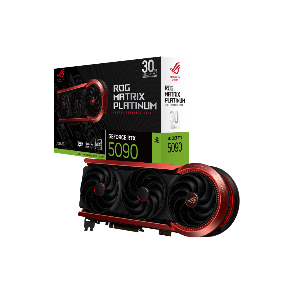 A large main feature product image of ASUS GeForce RTX 5090 ROG Matrix 32GB GDDR7
