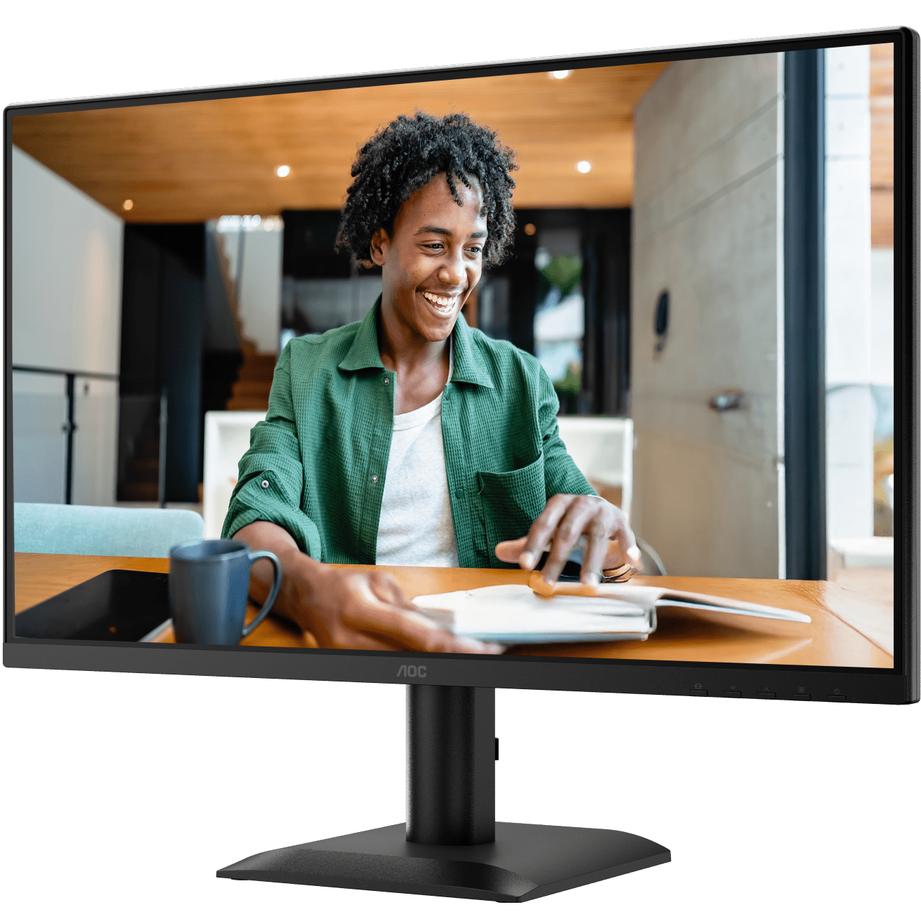 A large main feature product image of AOC 24E40L - 24" 1080p 144Hz IPS Circular Polarization Monitor