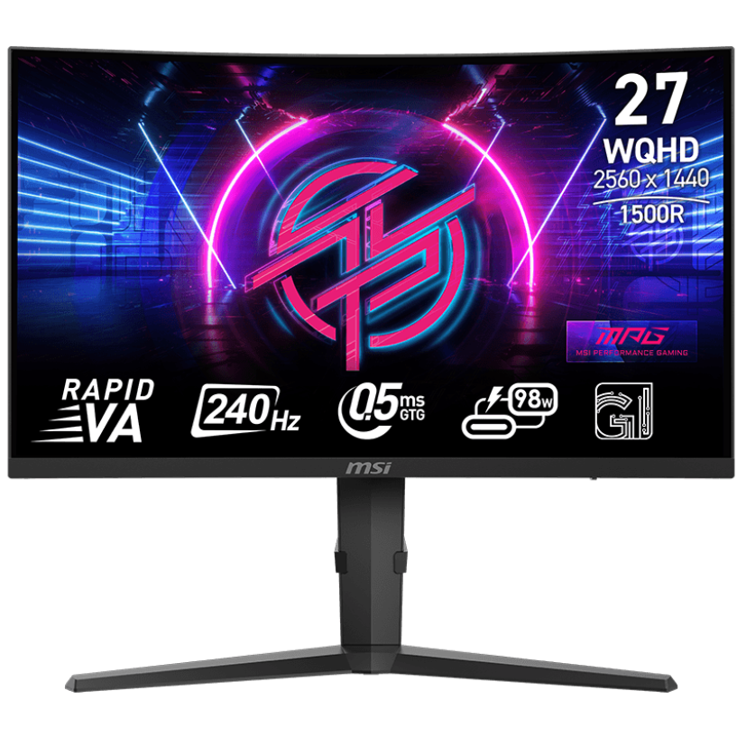 A large main feature product image of MSI MPG 275CQRXF - 27" Curved 1440p 240Hz 0.5ms Fast VA Gaming Monitor