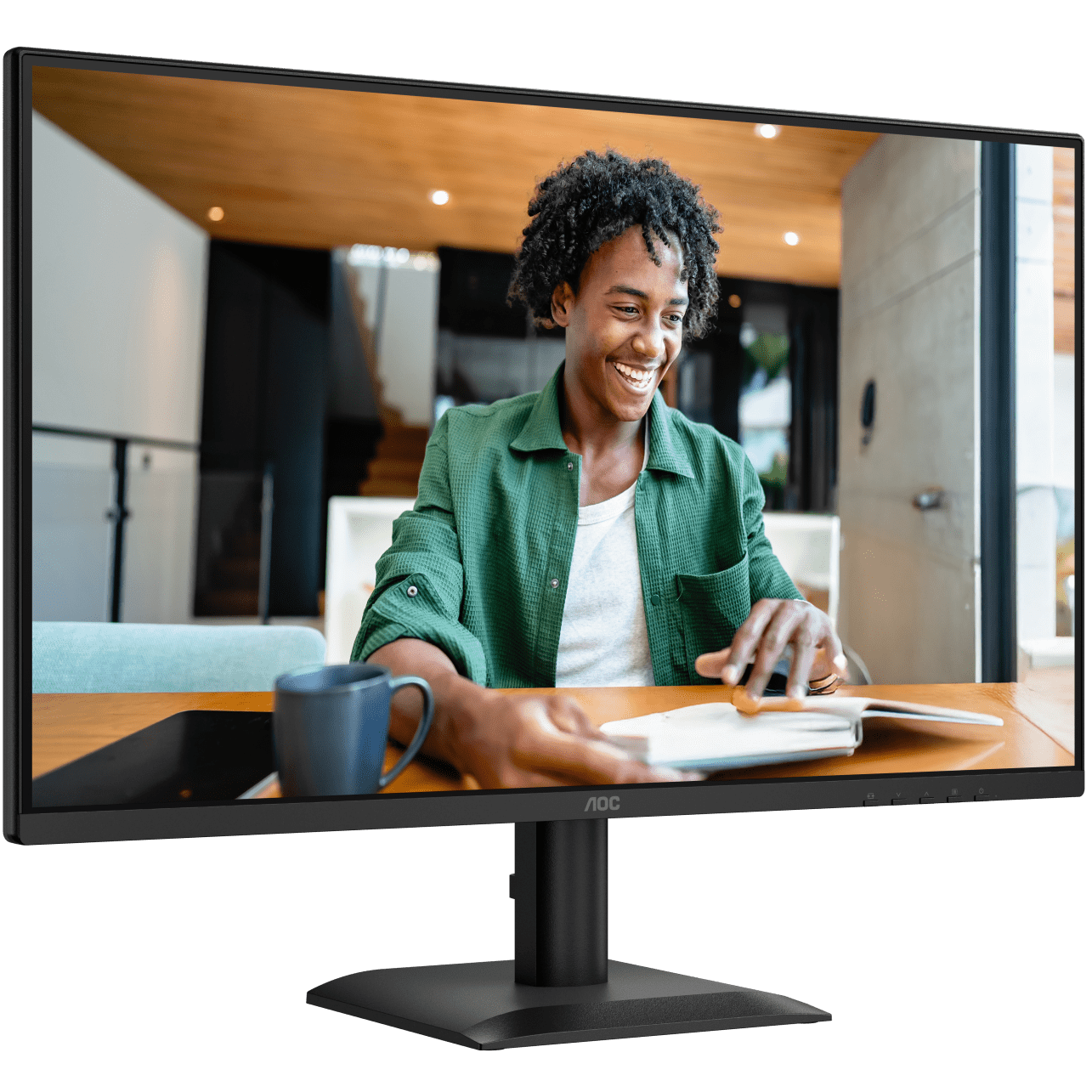 A large main feature product image of AOC 27E40L - 27" 1080p 144Hz IPS Circular Polarization Monitor