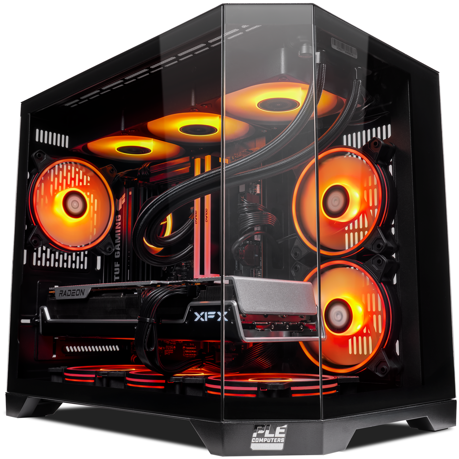 A large main feature product image of PLE Inferno RX 7900 XTX Prebuilt Ready To Go Gaming PC
