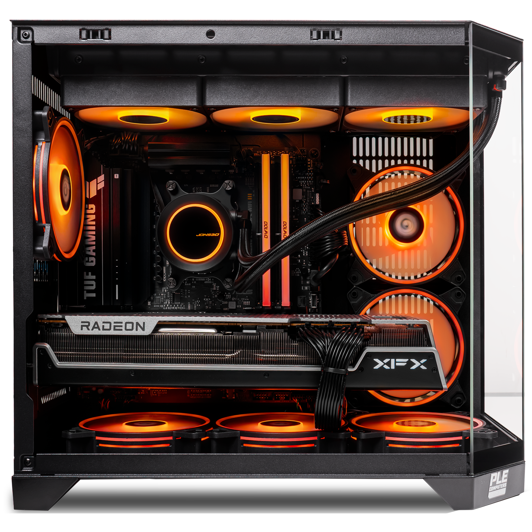 A large main feature product image of PLE Inferno RX 7900 XTX Prebuilt Ready To Go Gaming PC
