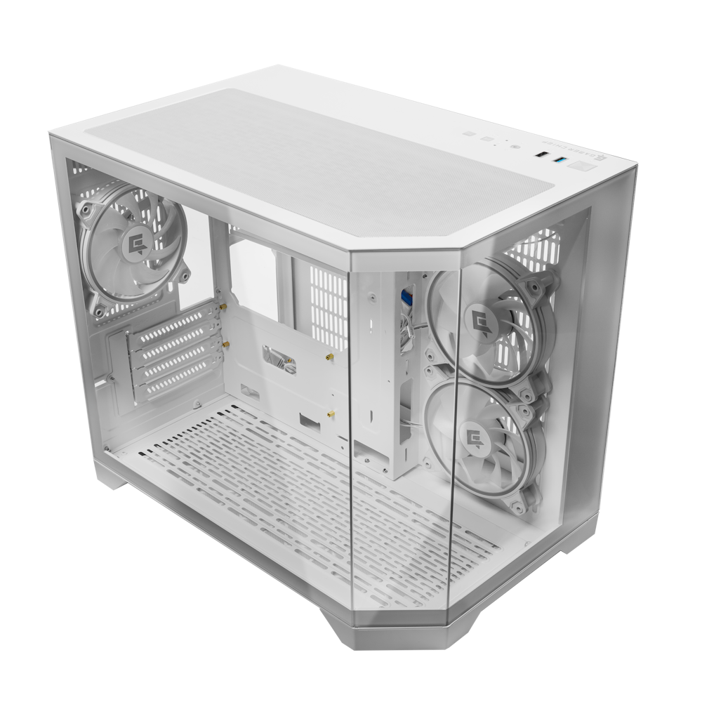 A large main feature product image of EX-DEMO GamerChief GlassView GV10 - White