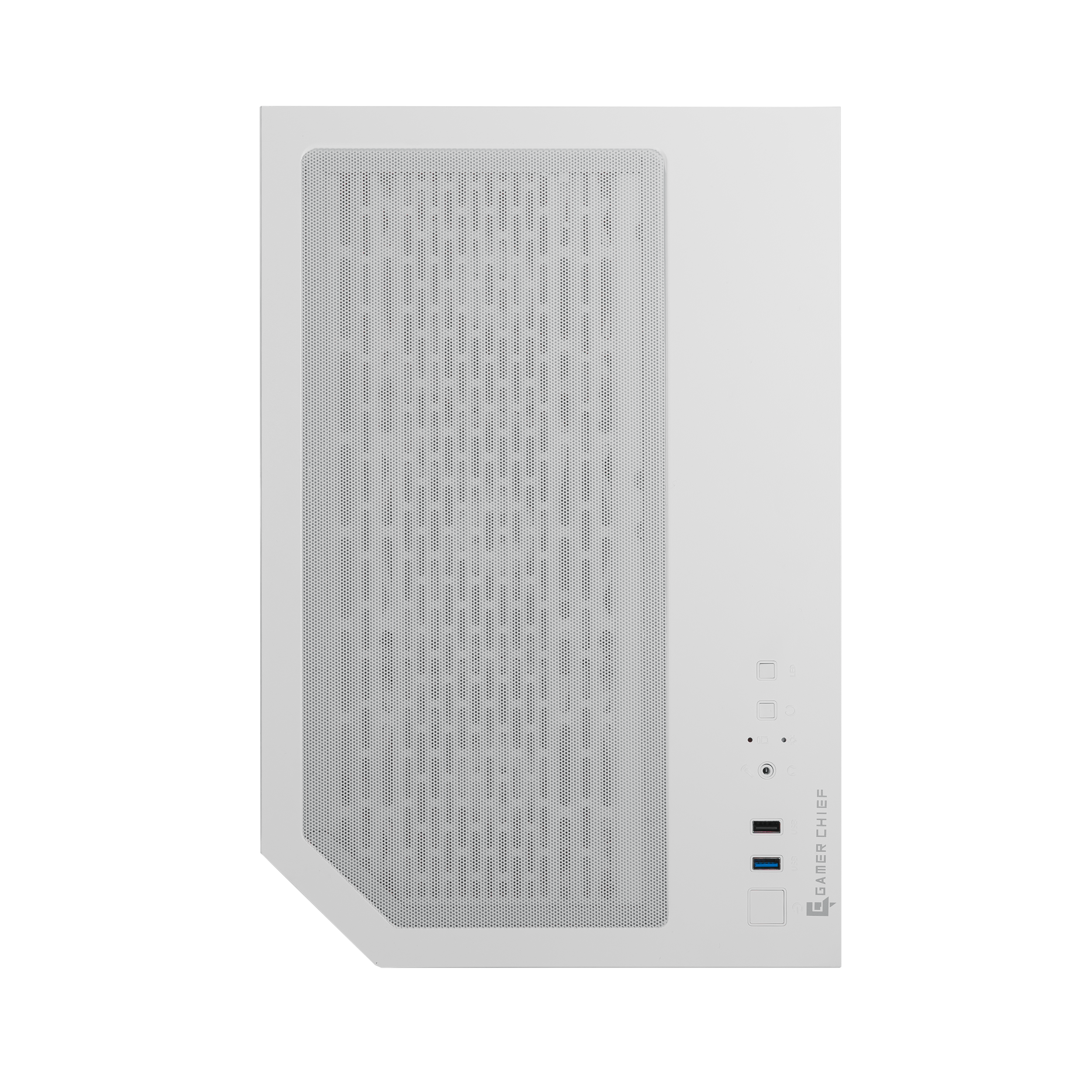 A large main feature product image of EX-DEMO GamerChief GlassView GV10 - White