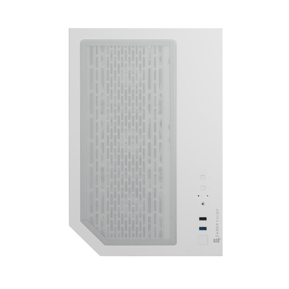 A large main feature product image of EX-DEMO GamerChief GlassView GV10 - White