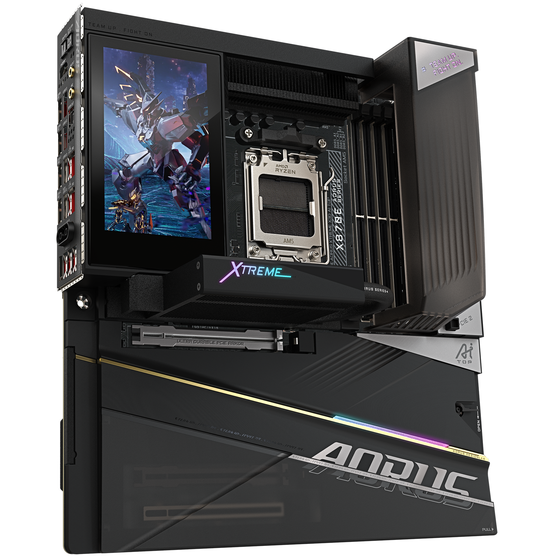 A large main feature product image of GIgabyte X870E Aorus Xtreme X3D AI TOP AM5 EATX Desktop Motherboard