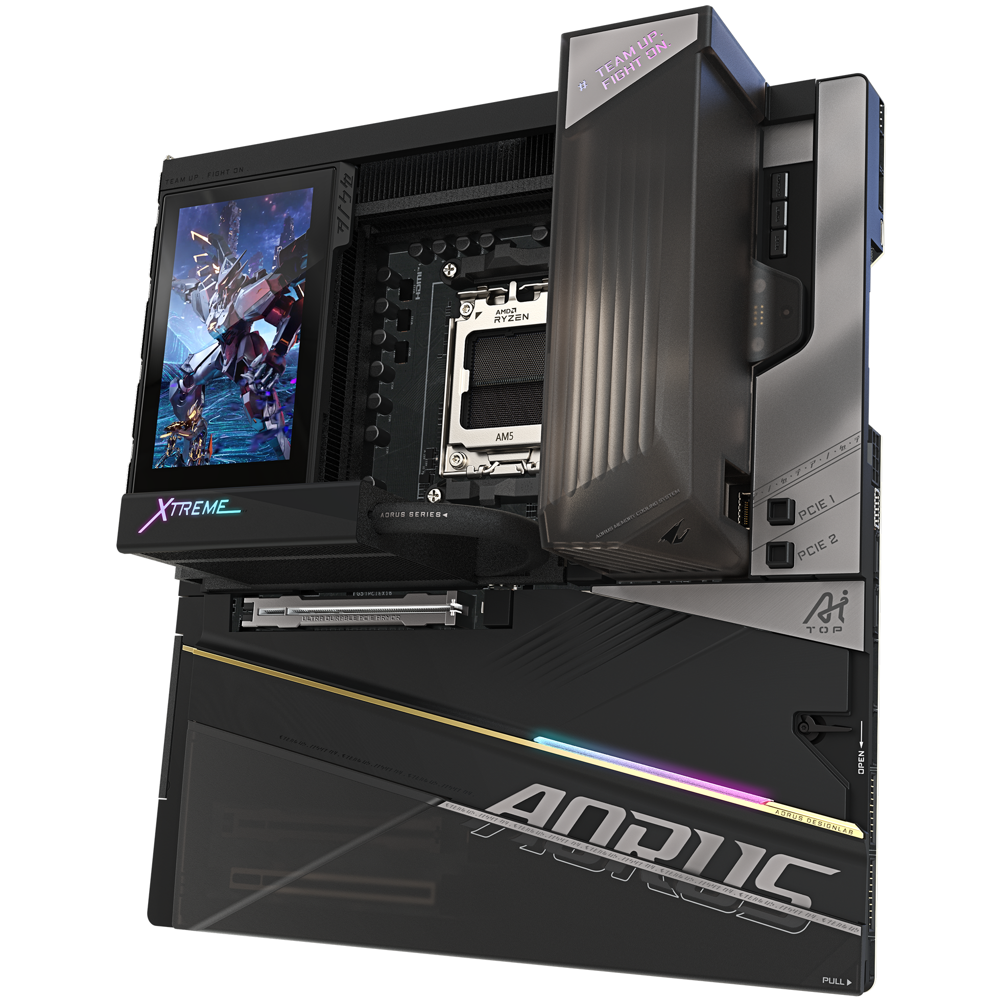 A large main feature product image of GIgabyte X870E Aorus Xtreme X3D AI TOP AM5 EATX Desktop Motherboard
