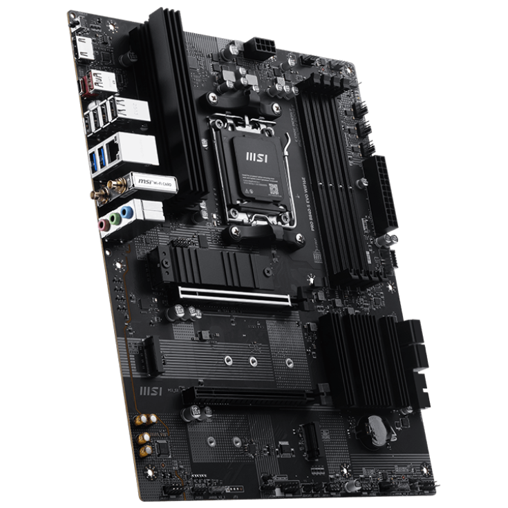 A large main feature product image of MSI PRO B840-S EVO WiFi6E AM5 ATX Desktop Motherboard
