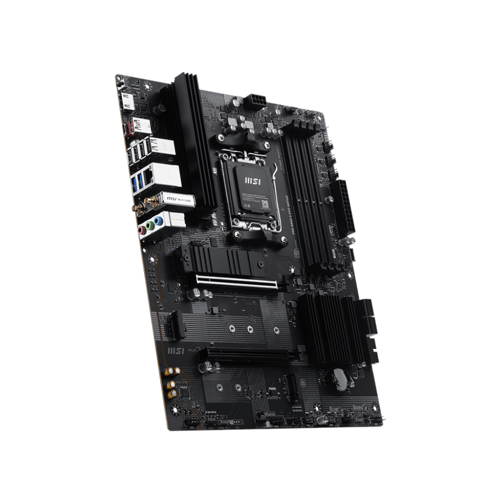 A large main feature product image of MSI PRO B840-S EVO WiFi6E AM5 ATX Desktop Motherboard